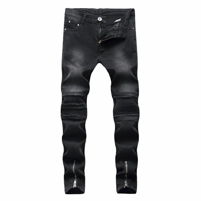 

Top quality 2020 Fashion Casual slim Fit hip hop streetwear cowboy Male men's jeans hole black men's patches Zipper leg jeans