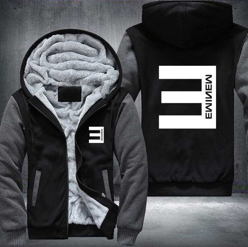 

USA Plus EU size American hip-hop Eminem men women print pattern thick fleece zipper sweatshirts jacket coat, Rwy280 black