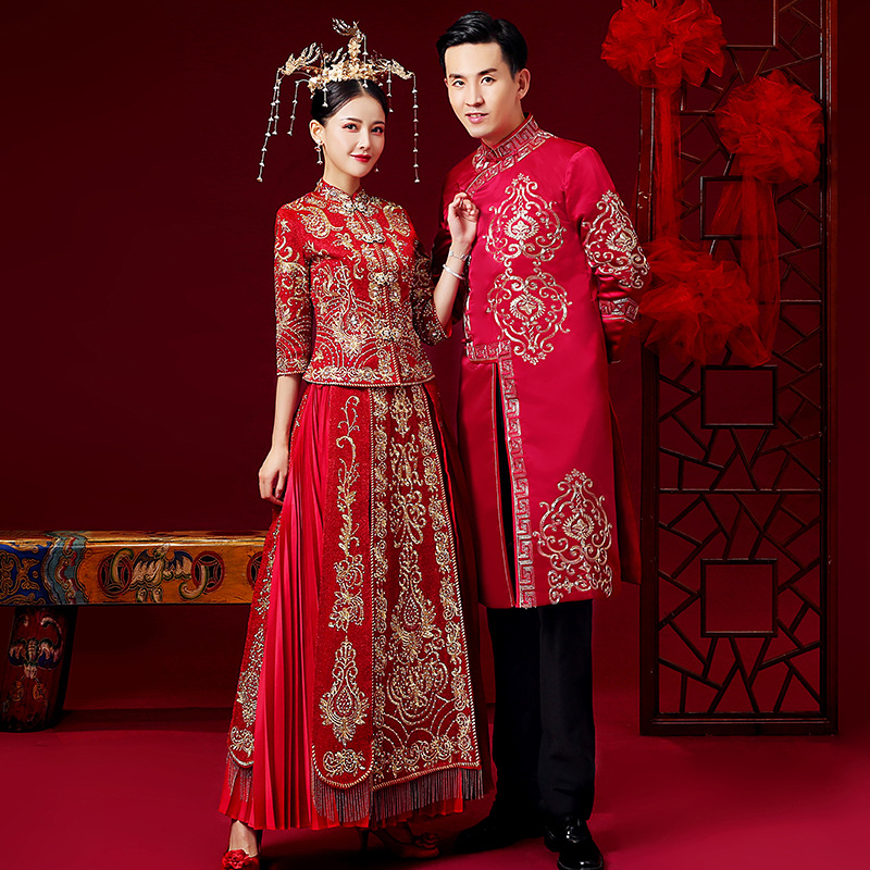

Red Chinese style wedding married dress High Quality Embroid loading men and women Traditional Hanfu Embroidery ancient costume