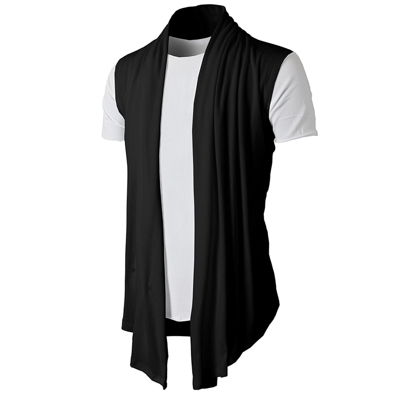

2020 Spring Summer New Personality Joker Solid Color Sleeveless Casual Men' Cardigan Fine Cardigan Hip Hop Vest, Black
