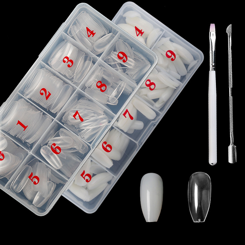 

Box 500pcs Coffin Long False Nail Tips Ballerina Square Full Cover False Nail Art Tips French Ballet Clear Natural White Acrylic Fake Nail, Red;gold
