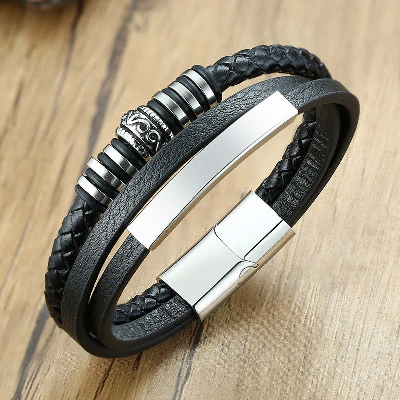 

wholesale LEATHER WRAP WRIST MEN BRACELET BLACK BRAIDED HUSBANDS MAN BRAZELET