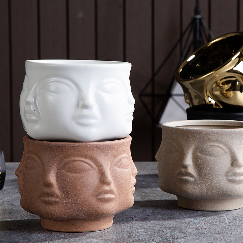

Nordic Ceramic Art Vase Sculpture Crafts Human Face Family Flower Pot Handmade Garden Storage Flower Arrangement Home Decors