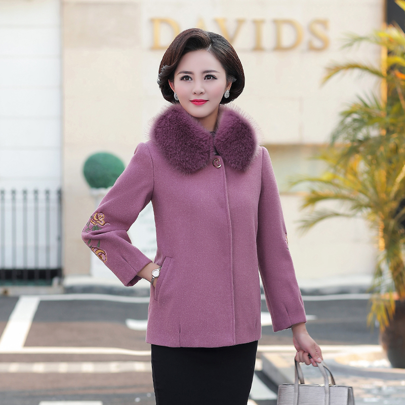 

Winter Woolen Coat Women 2020 Fashion Fur Collar Short Solid Woolen Coat Fashion Autumn Jacket Middle-aged Mother Clothing embro, Fuchsia