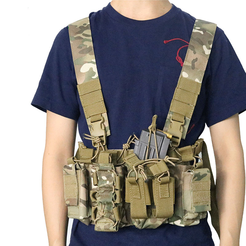 

Chest Rig Tactical Vest Pack Magazine Pouch Holster Molle System Waist Men Hunting CS Match Wargame Nylon Vest, Black