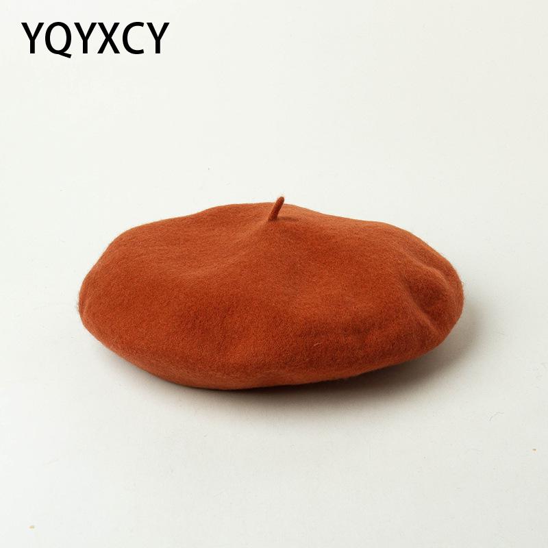 

Autumn Winter Wool Beret With Elastic Sweatband Hats For Women Thick Warm Beret Gorras Womens Hats Big Size Stretch Hat, Pink