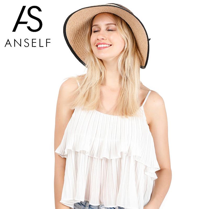 

2020 Summer Straw Hat Women Sun Hat Sun Visor Wide Brim Ribbon Bow Back Foldable Panama Vintage Boho Beach Holiday Cap female, Khaki