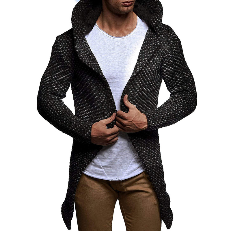 

Spring new sweater men' fashion solid color Slim casual hooded wool coat autumn Long cardigan sweater Men' clothing, Black