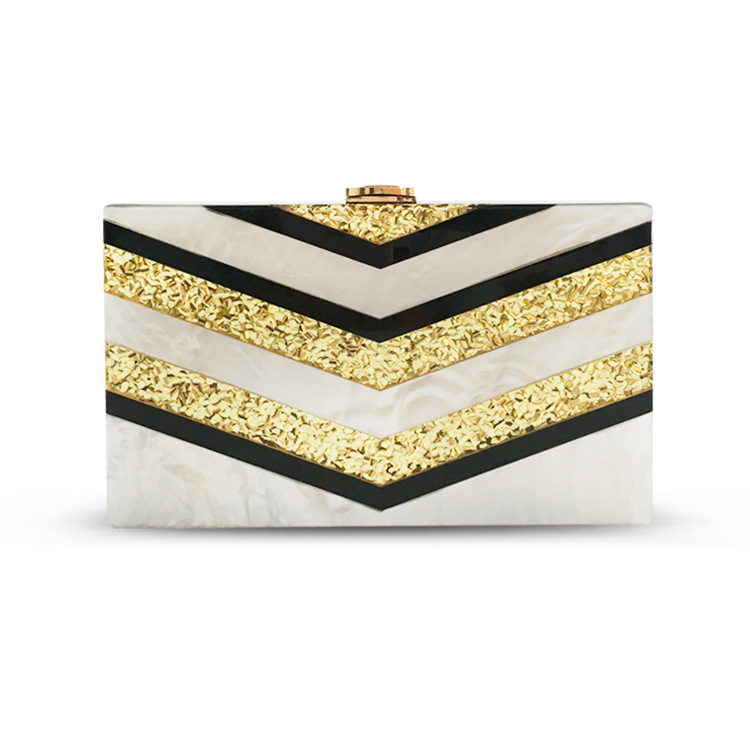

Women's V-Shaped Pattern Sequin Acrylic Evening Bag Europe and America-Style Contrast Color Joint Clutch Dressed Party Bag