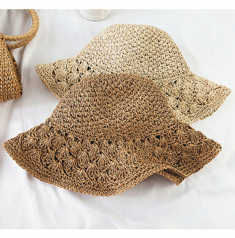 

Ladies Summer Sun Hats Women Panama Straw Beach Hats Foldable Wide Brim Floppy Beach Holiday Women Caps Accessories New, Khaki