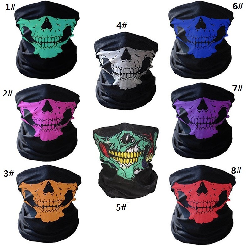 

unisex Halloween Cosplay Bicycle Ski Skull Half Face Mask Ghost Scarf Bandana Neck Warmer Party headband Magic Turban balaclava