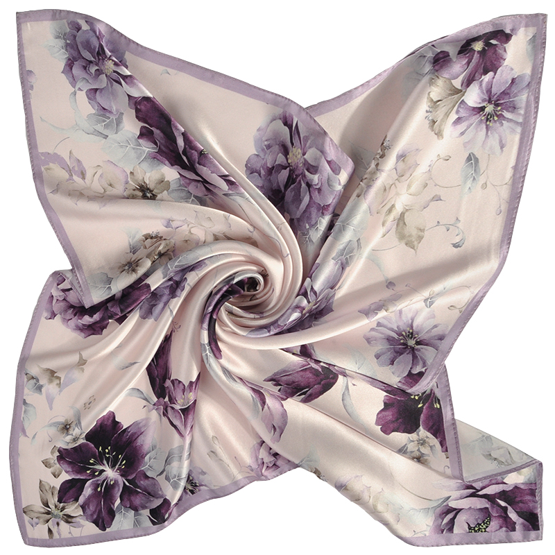 

100% Real Silk Square Scarf for Women Flower Print Bandana Kerchief Natural Hangzhou Pure Silk Neckerchief for Ladies 65x65cm