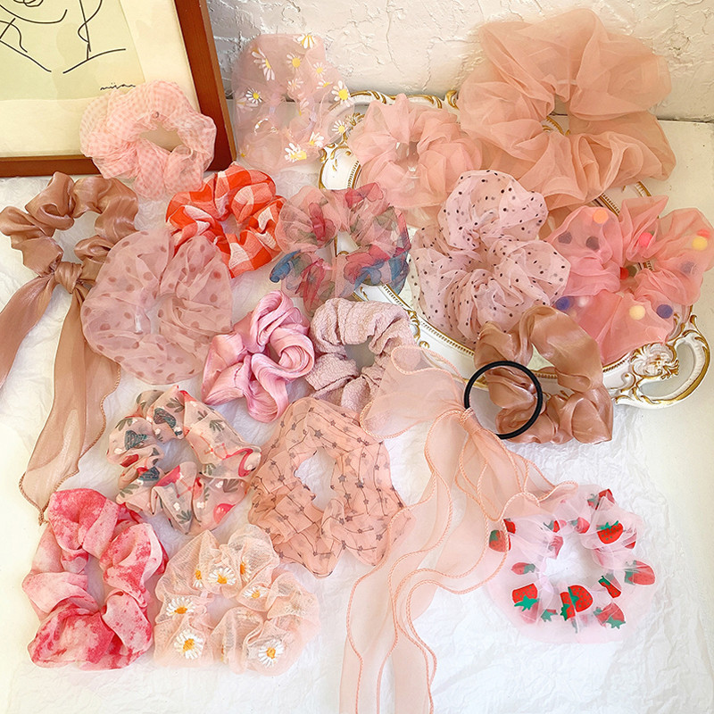 

Ruoshui Pink Style Scrunchies Woman Rubber Band Hair Ties Girls Ponytail Holders Hair Accessories Headwear Ornaments Headband