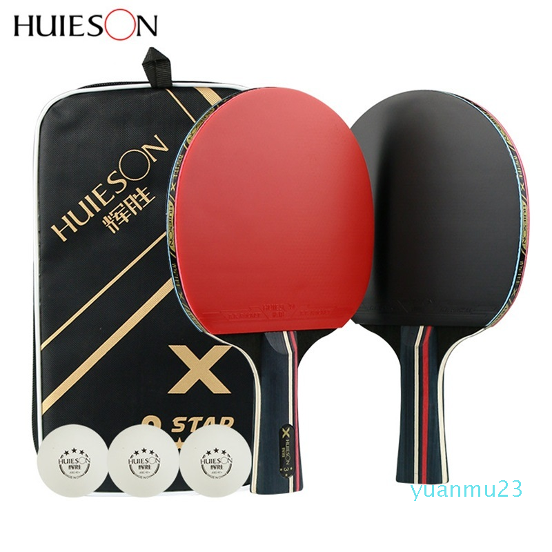 

Wholesale-Huieson 2Pcs Upgraded 5 Star Carbon Table Tennis Racket Set Lightweight Powerful Ping Pong Paddle Bat with Good Control T200410