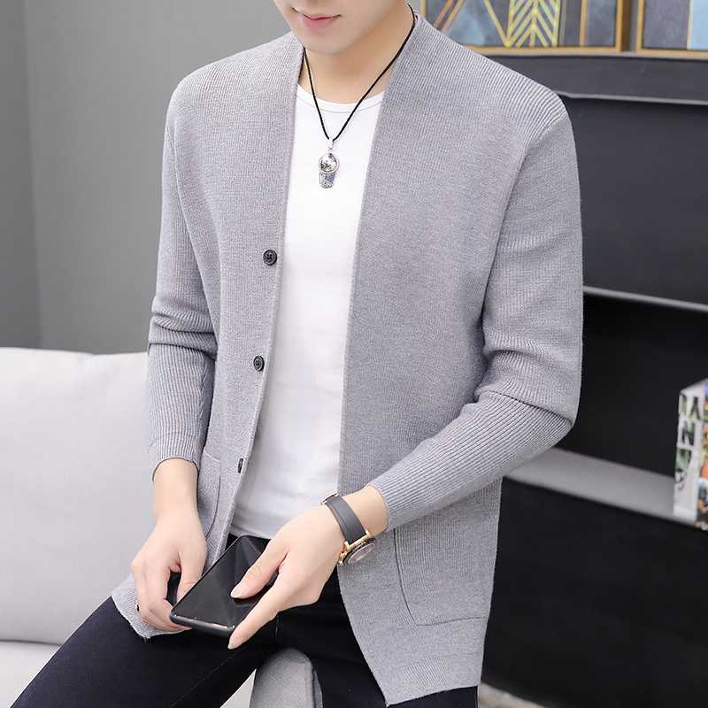 

Sweater Men 2020 Winter Knitted Cardaigan Mens Sweater coat Single Breasted Solid Casual Male olyester Warm Homme Clothing 3XL, Black2050