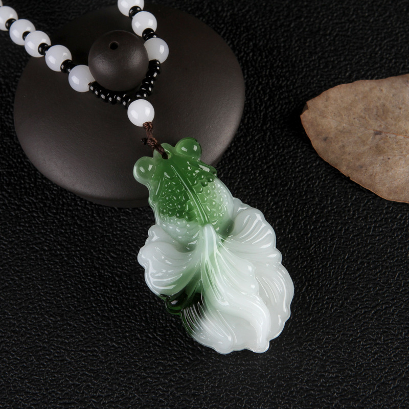 

Chalcedony Green Fish Necklace Pendant Hand Carved Lucky Blessing Necklace Pendant Fine Jewelry