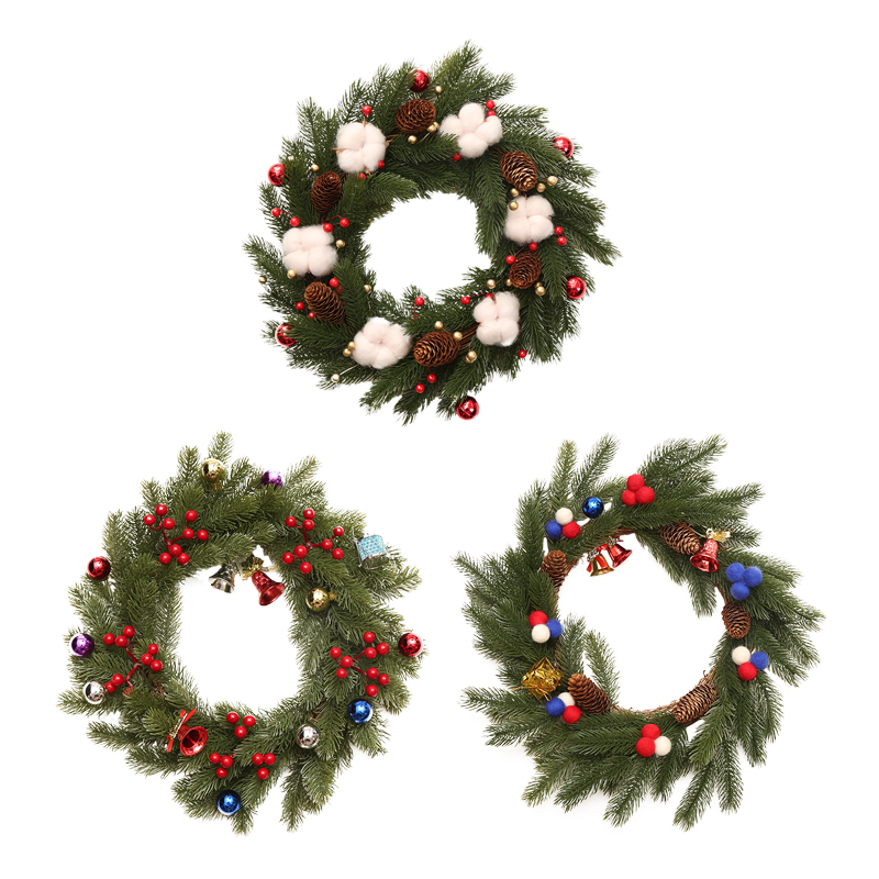 

Christmas Decorations Christmas Lights Pine Cone Vine Circle Cotton Berry Bell Decoration Door Hanging, B---45cm