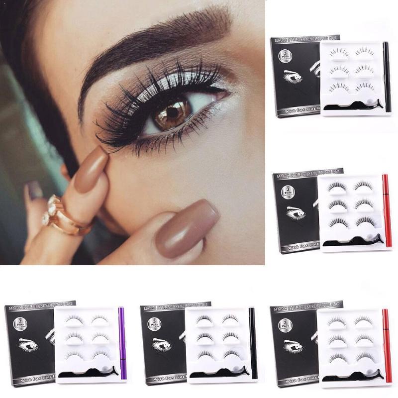 

3 Pairs Magnetic Eyelashes Set Magnetic Liquid Eyeliner Eyelash Set Lasting Extension Long Waterproof + Lashes+tweezer Magn M8X1