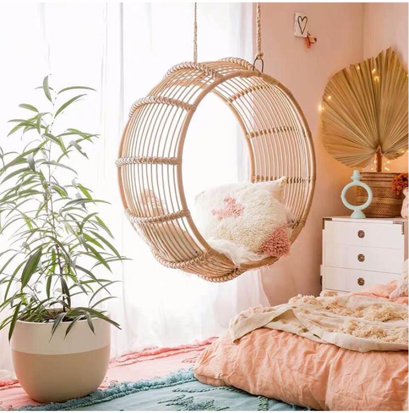 Swing basket home stay Living Room Furniture children's rattan woven hammock rocking chair Korean ins retro-image-565822743