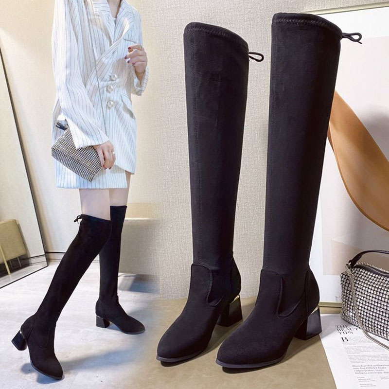 

2020 Fashion Plus Velvet Warm Winter Shoes Over The Knee Long Boots Square Heels Women Shoes Suede Comfort Thigh High Boots, Sx-7748