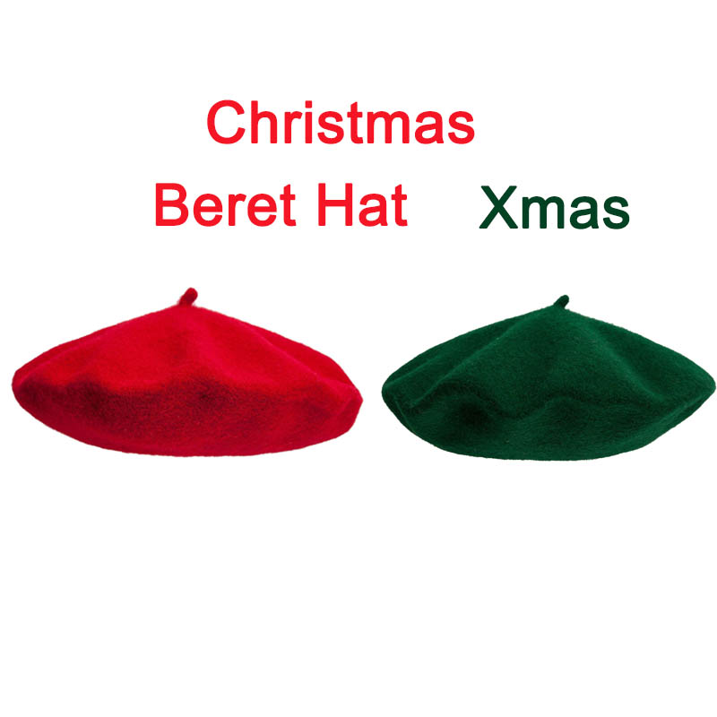 

Christmas Beret Hats Wool Red Bottle Green Girls Women Ivy hat Xmas