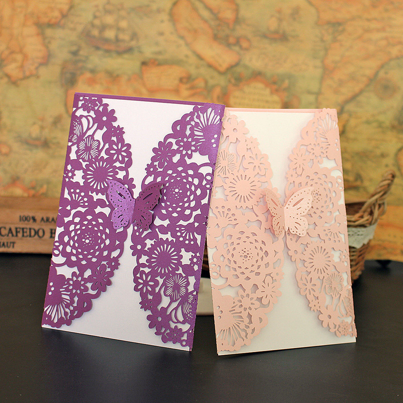 

Romantic 10pcs Hollow Laser Cut Butterfly Wedding Invitation Cards Business Cards Party Souvenirs Wedding Decoration
