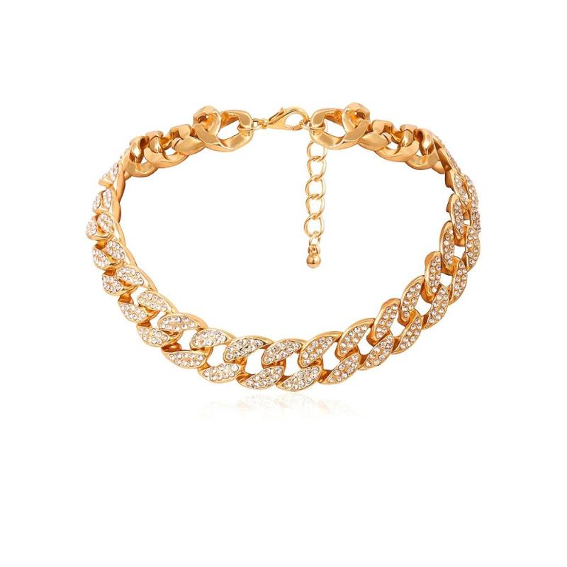 

2020 Cuban Link Necklace Set Hip Hop Chock Chain Iced Out Sparking Bling Zircon Crystal Collar Necklace for Women Jewelry
