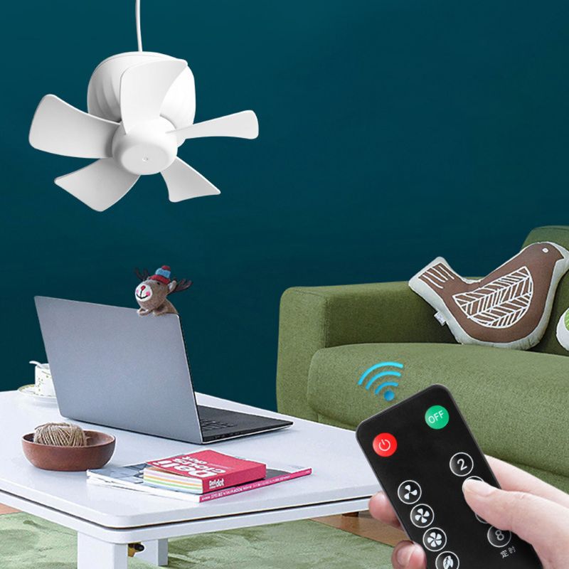 

USB Rechargeable Remote Control Timing Silent Ceiling Fan 4 Speed Hanging Fan for Dormitory Bed Camping Outdoor Tent