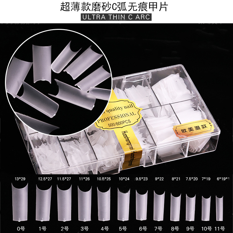 

Nail Tip Trapezoid C Arc All Semi-Dual Purpose Hole-Carved Grinding Ultra-Thin Fold Seemless 500 PCs Nail Salons, As pic
