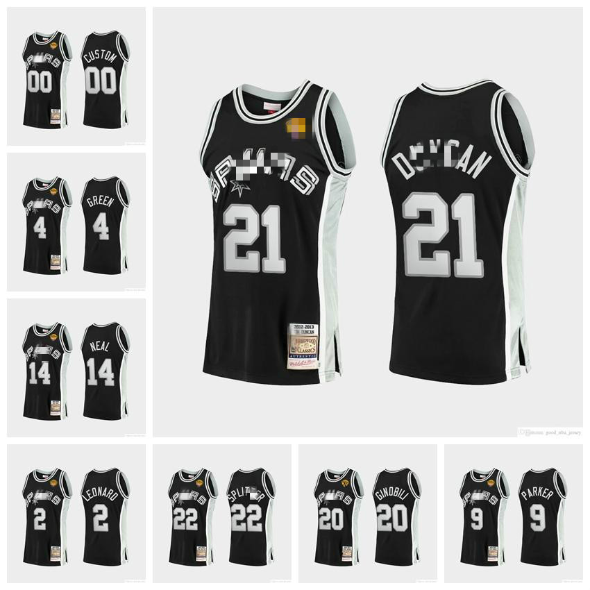 

Men San Antonio Spurs Tim Duncan 20 Ginobili 9 Parker 2 Leonard Mitchell & Ness 2013 Finals Authentic Jersey, Black