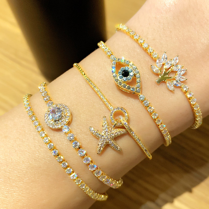 

CZ Bracelets Women Zirconia Starfish/Evil Eye/Tree of life/Round Charms Bracelets Bohemian Cubic Zirconia Women Jewelry Birthday