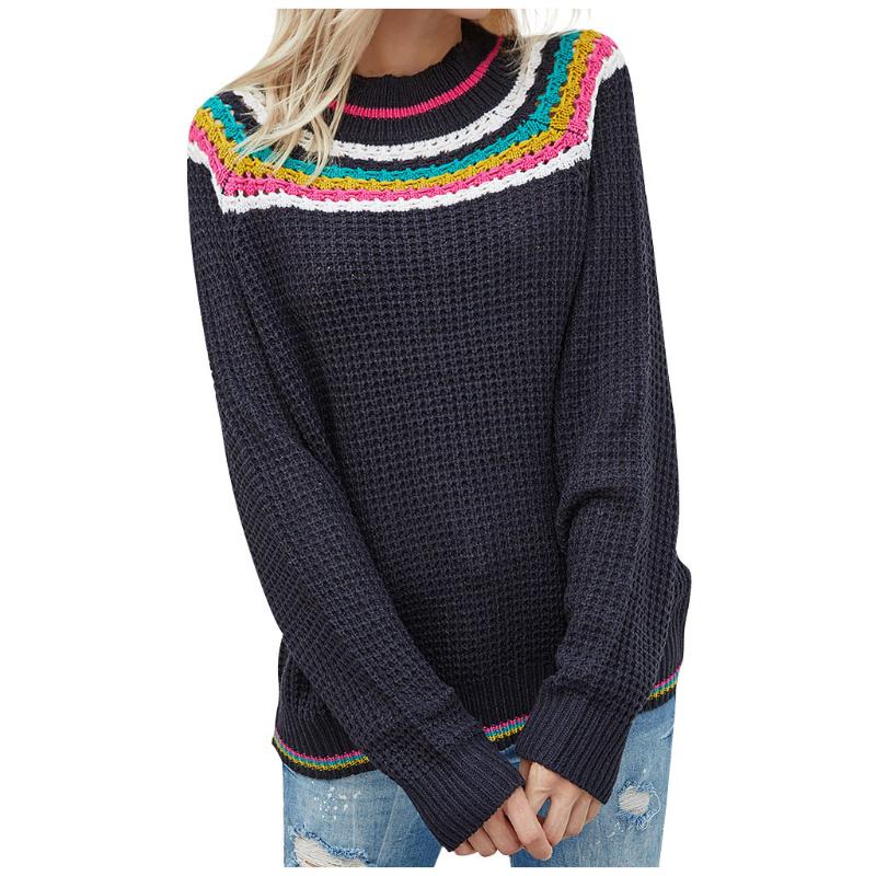 

JAYCOSIN Women Fashion Loose Color Contrast Comfortable Sweaters Long Sleeves Loose Ladies Pullovers Sweater 2020 Mujer Sueteres, Black