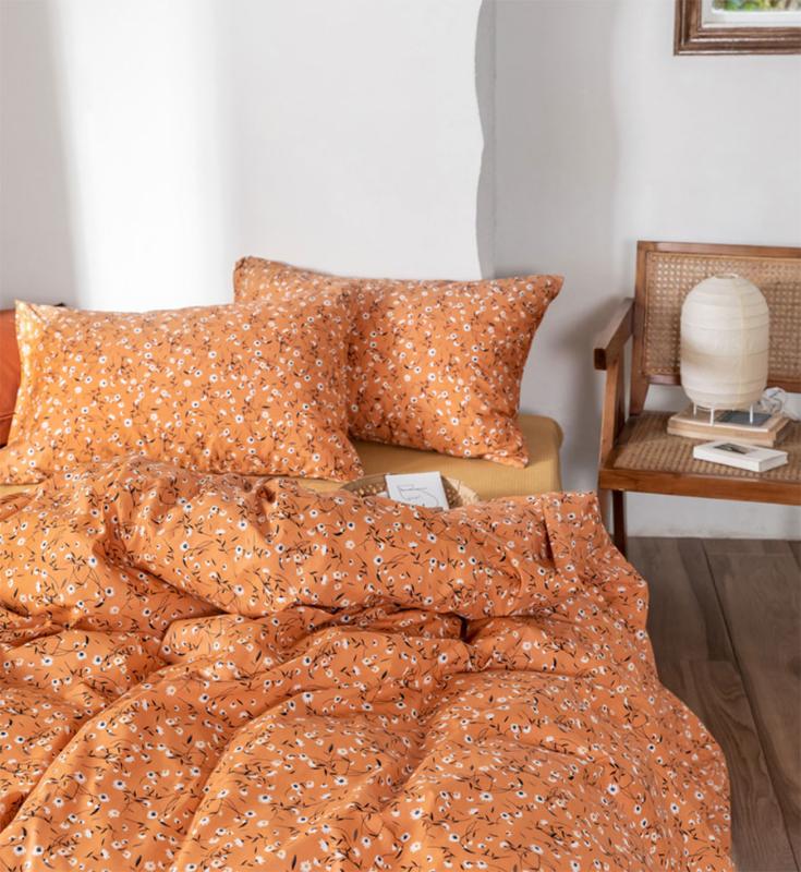 

Orange floral bedding set teen, full queen king lovely cotton single double home textile bed sheet pillow case quilt cover, Picture color
