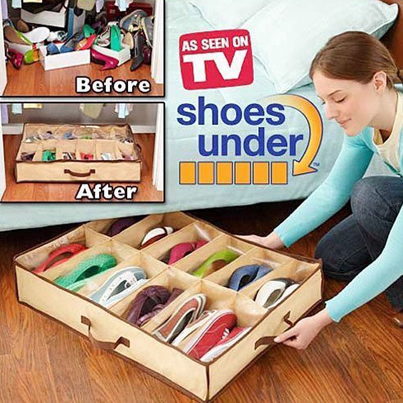 

Hot Sale Home Accessories 12 Grid Transparent Dustproof Shoe Organizer PVC Shoe Storage Box Space Saving