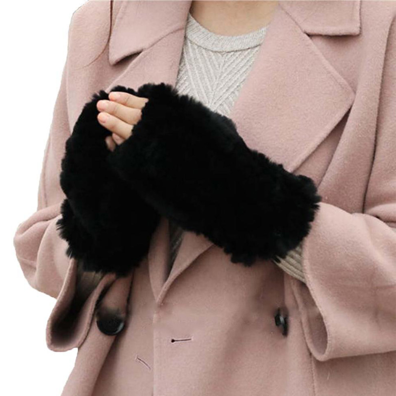 

Women Winter Real Rex Fur Gloves Lady Real Rex Fur Mittens Hand-Woven Warm Soft