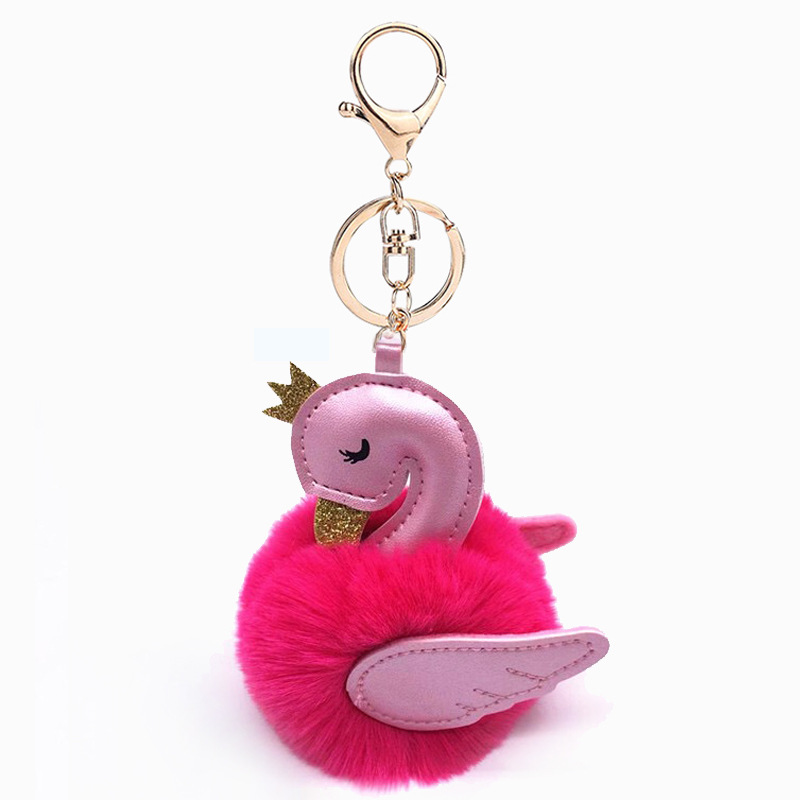 

Cute swan hairy ball keychain ladies leather car bag pendant whole4726220