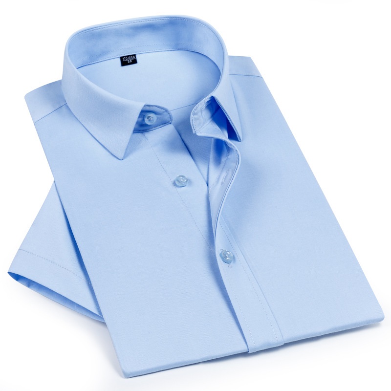 

2020 Men' Summer Short Sleeve Bamboo Fiber Thin Dress Shirts Soft Comfortable Formal Business Standard-fit Easy Care Shirt, Dq870-5