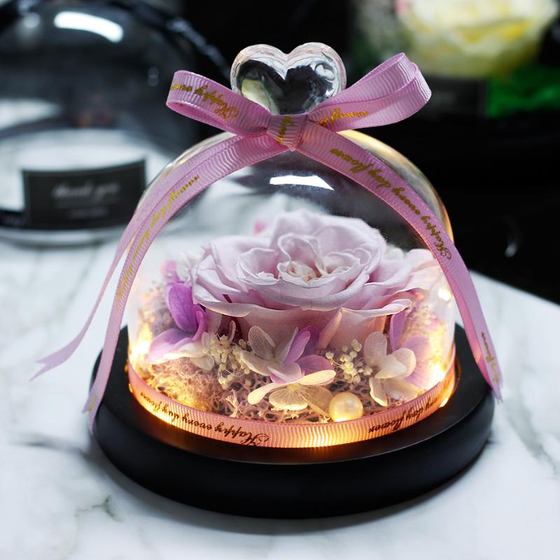 

1set Valentines Day Gift Rose Preserved In Glass Dome Wedding Gifts For Guests Mother's Day Birthday Decor, Mini