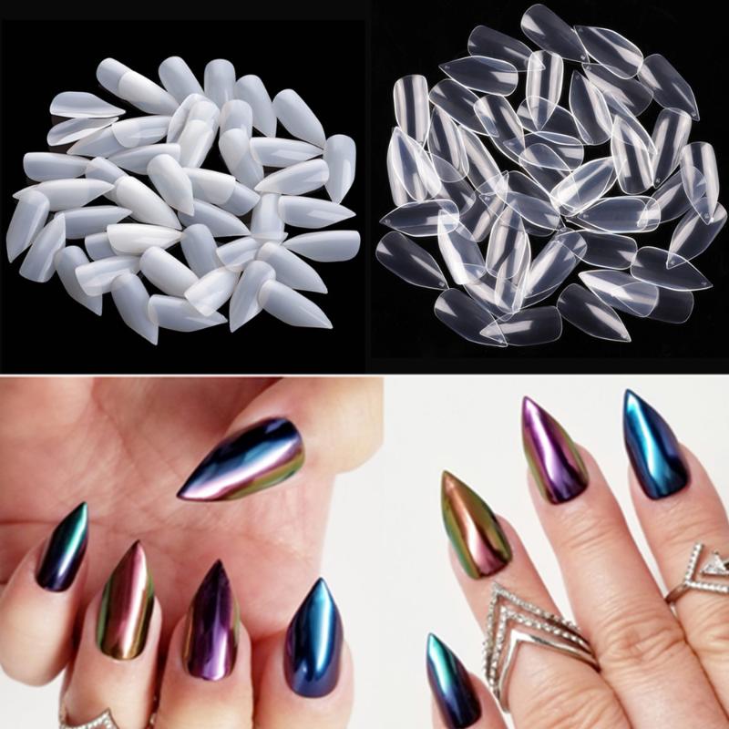 

10Bags Nail Tips Stiletto Nails Almond Nails Full Cover Sharp Ending False Clear Natural 10 Size 500pcs MakarNails, White