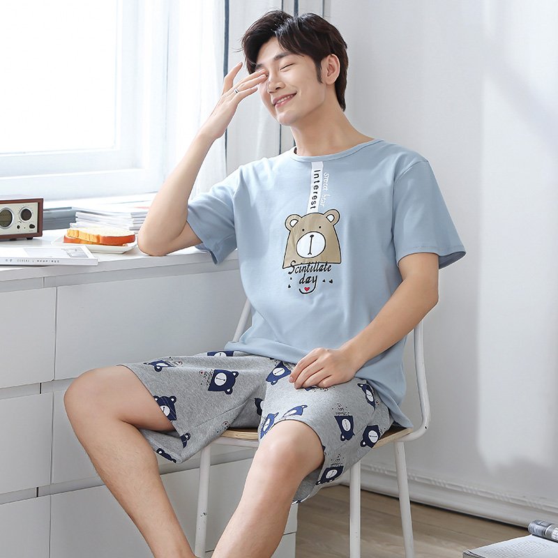 

Summer Men's Pajamas Cotton Short Sleeve Fresh Homewear Thin Suit, Male