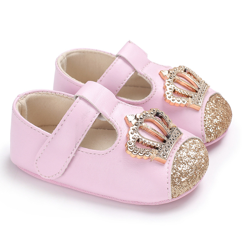 

Cute Crown Baby Girl Shoes Sequins Princess Pu Leather Non-Slip Newborn Infant Toddler Girls First Walker Shoes, Pink