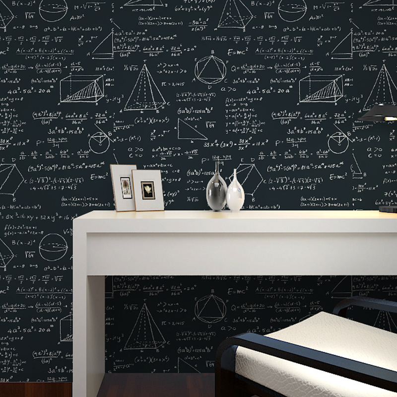 

wallpaperBlack White Wallpaper blackboard geometry math formula personality wallpaper children's room cafe dining room theme, Cn-603