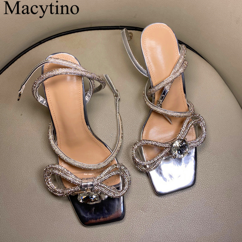 

New shoes sandals thin high-heeled shoes summer wedding glitter diamond pearl bow tie open-toe thick heel, Pic style