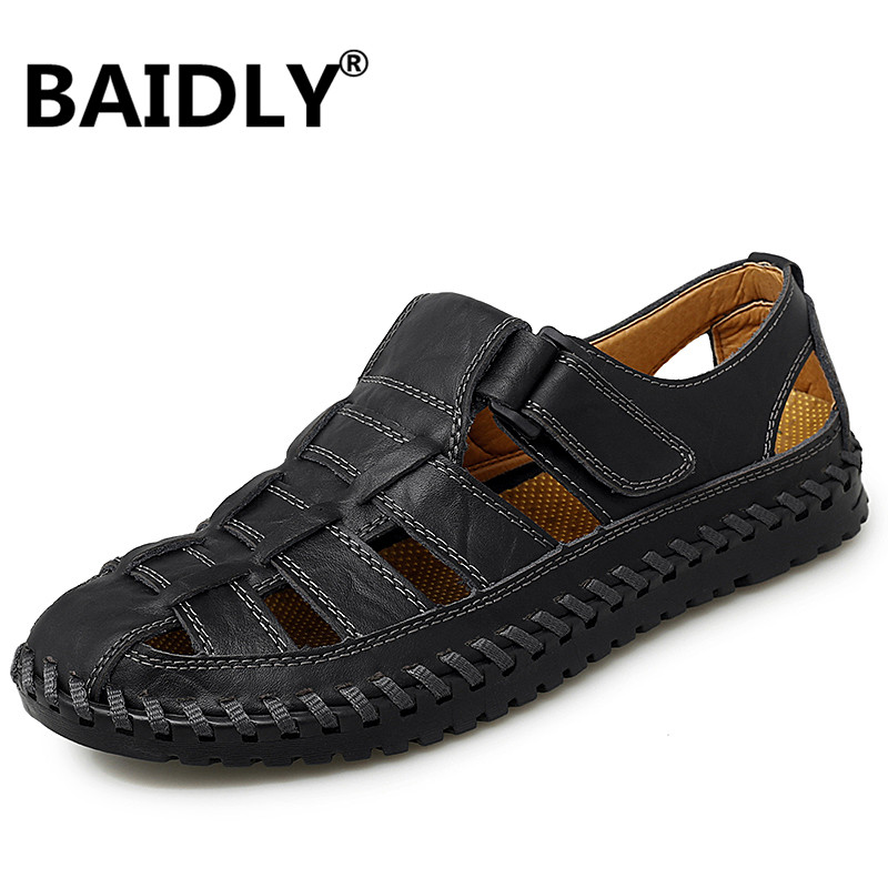 

Big Size Summer Men Sandals Real Leather Sandals Comfortable Outdoor Men's Shoes New Fashion Men Handmade Beach, Dark brown