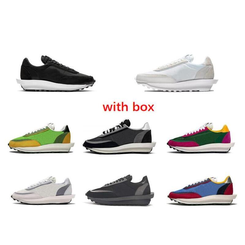 

2020 Sacai x LDWaffle running shoes Pine Green Triple Black Green sneaker trainer shoes with box