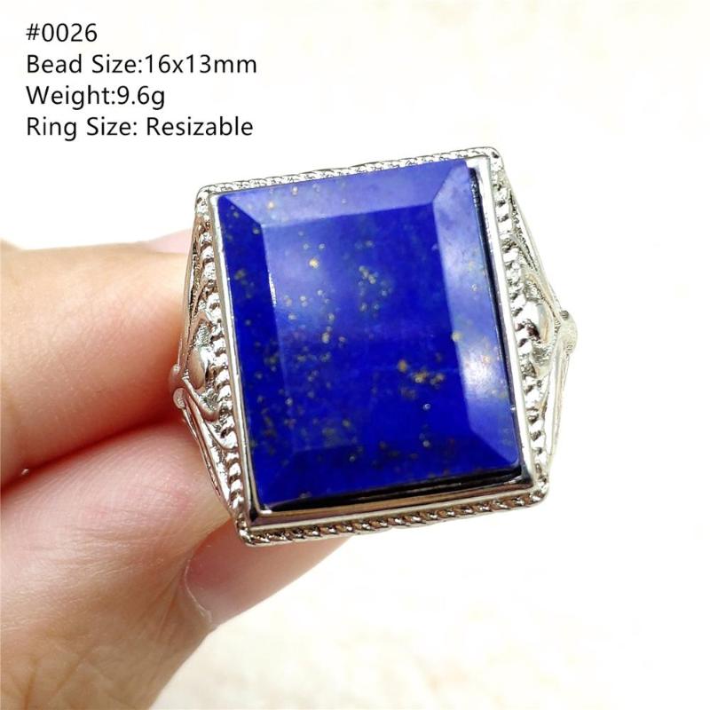 

Natural Royal Blue Lapis Lazuli Ring 14x10mm 925 Silver Sterling For Woman Trendy Party Gift Rectangle Crystal Adjustable Ring