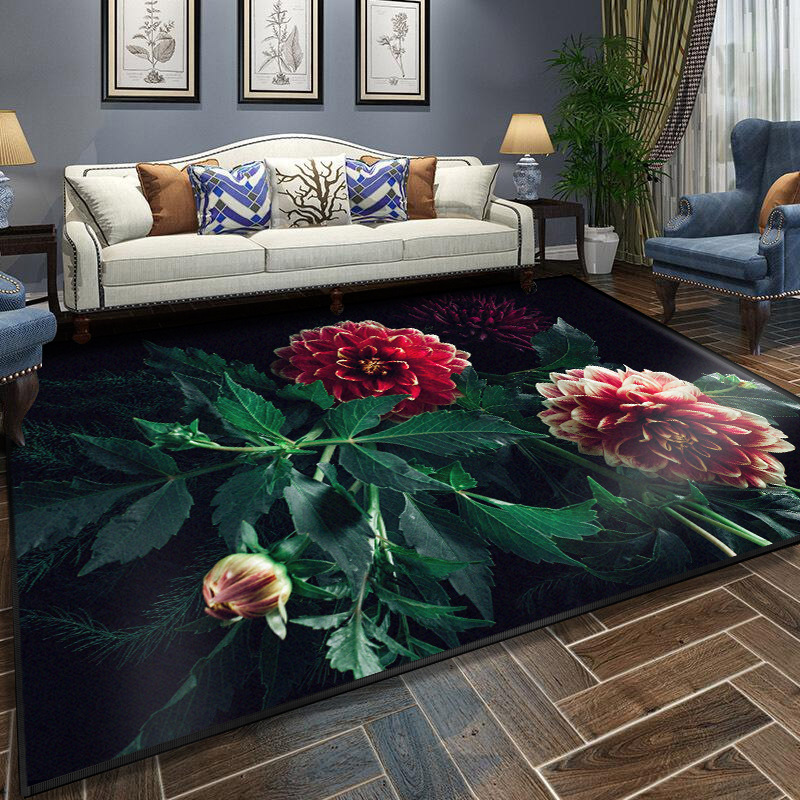 

New Chinese art flower style carpet 3d print bedroom living room large rug non-slip colorful floral carpet parlor soft floor mat, C18-10