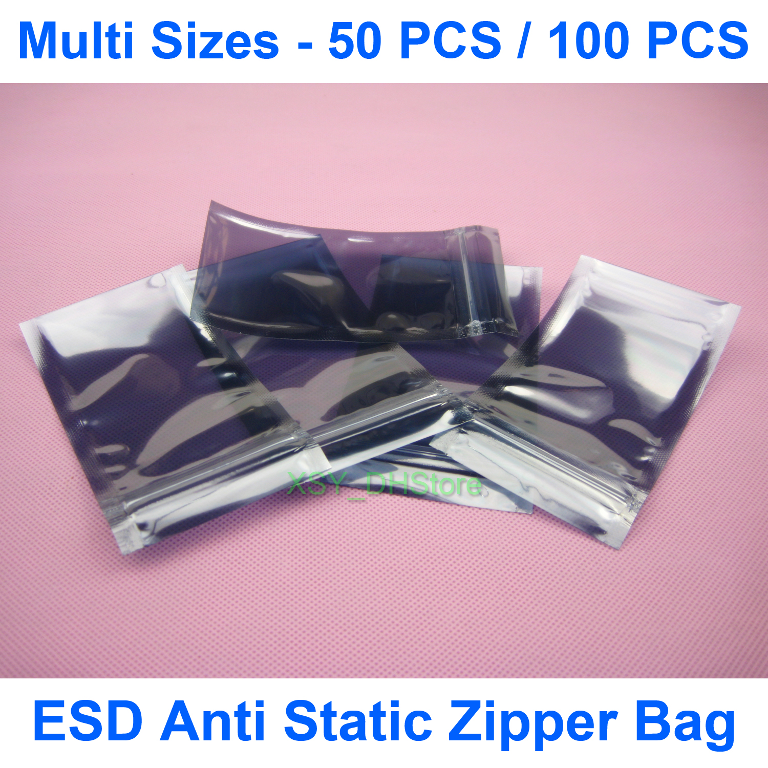 Multi Sizes 50 / 100 PCS ESD Anti Static ZIPPER Bag USABLE SIZE (1.5" to 5.5") x (2.8" to 7") Electronic Packing (40 - 140mm)-image-396844289