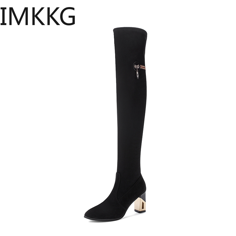 

High Quality Winter Shoes Slim Elastic Women's Boots High Heel Over The Knee Boots Sexy Women Snow, Black