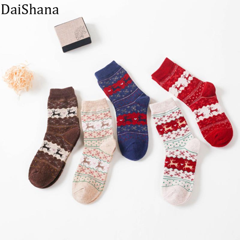 

Hot sale!Women Socks Christmas Socks Snowflake Deer Wool Unisex Sock Xmas Gift Harajuku Style Xmas funny Casual Knit Wool